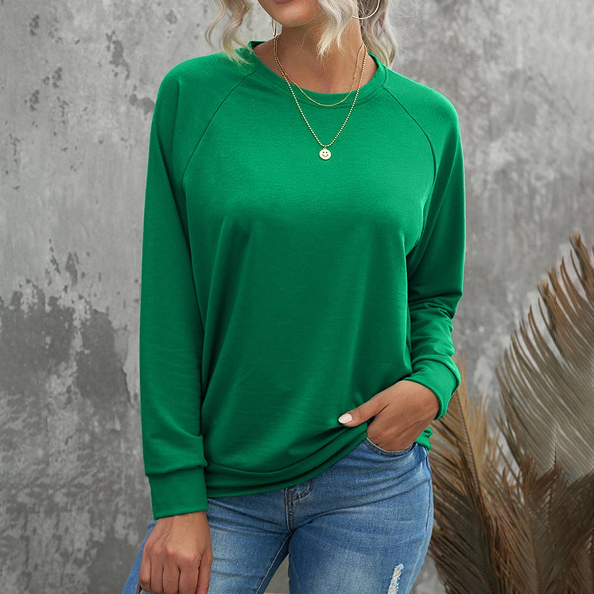 CASUAL LOOSE SOLID COLOR ROUND NECK T-SHIRT
