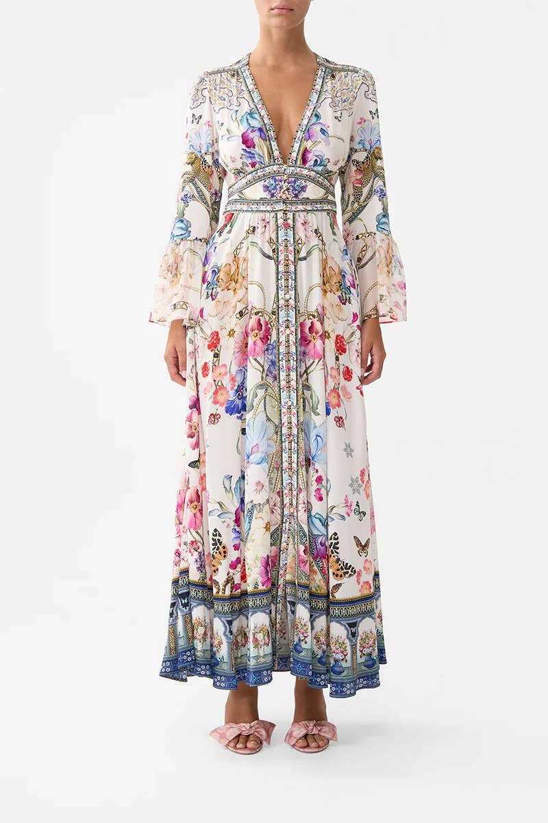 CWDMD5722_SUMMER V-NECK LONG-SLEEVED PUFF SLEEVE DRESS