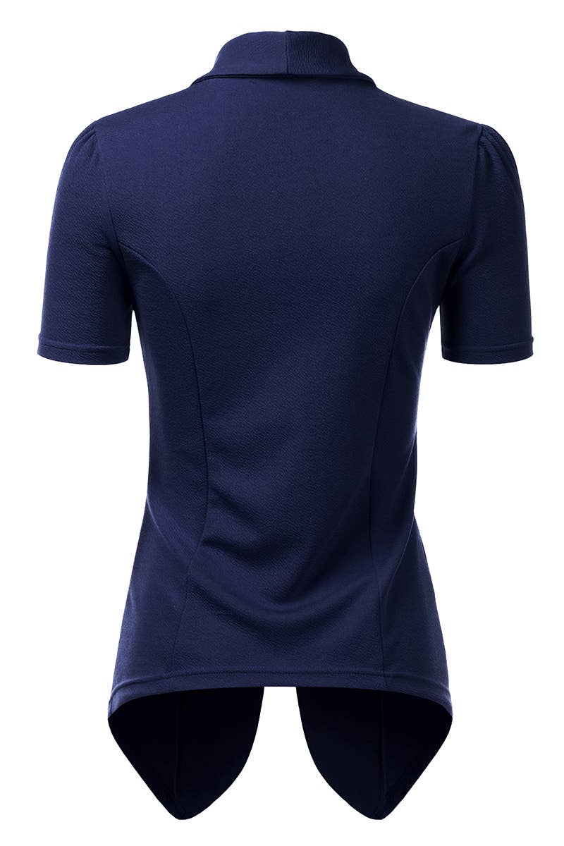 CWOBL095-P_Short Sleeve Open Front Draped Ruffles Blouses