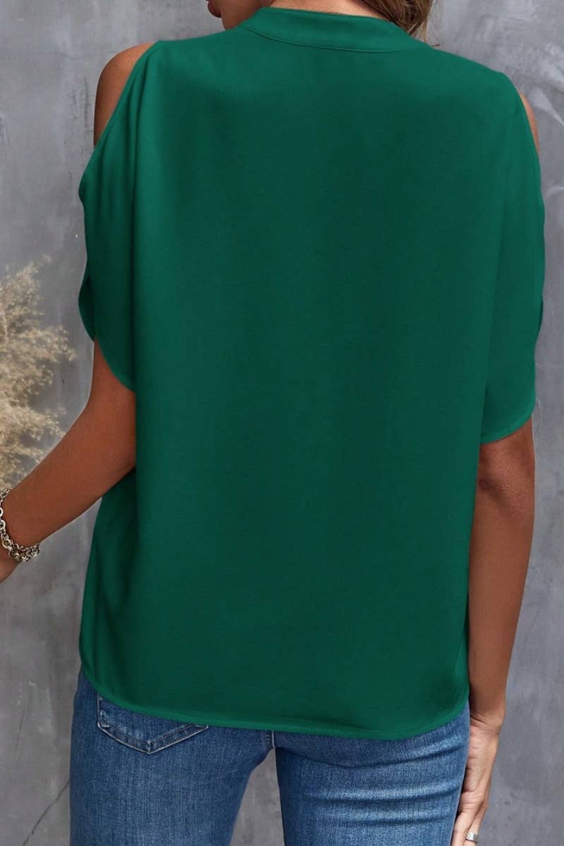 CWTBLS1124_SUMMER V-NECK OFF-THE-SHOULDER SHORT-SLEEVED TOP