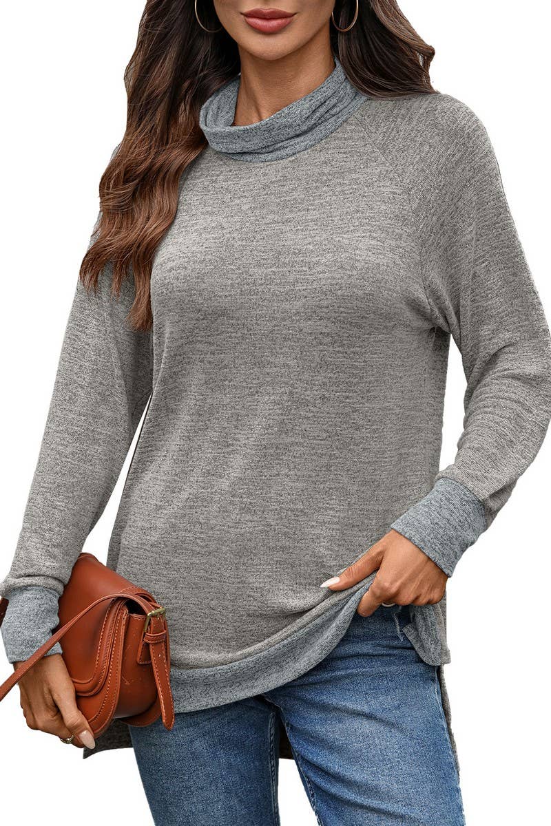 CWTBLL01308_COLORBLOCK SCARF NECK LONG SLEEVE CASUAL TOP