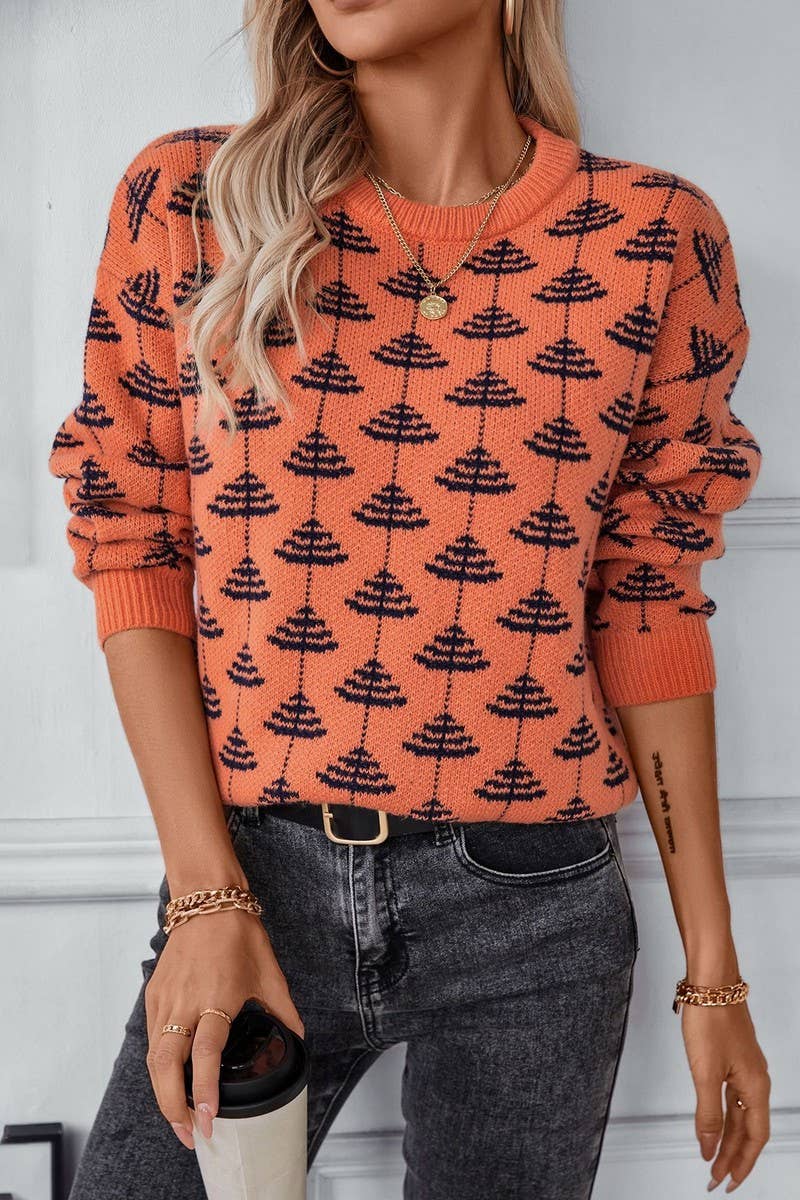 CWOSWL2929_JACQUARD PULLOVER LONG-SLEEVED KNITTED SWEATER