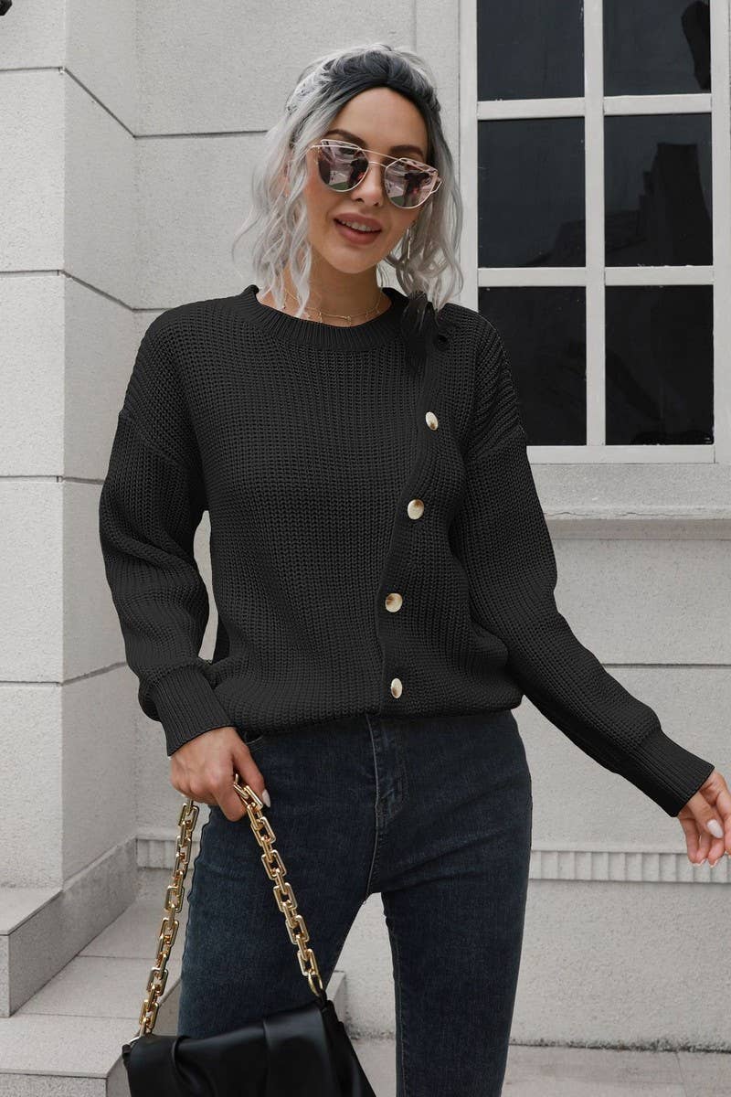 CWOSWL6856_AUTUMN AND WINTER BUTTON LONG SLEEVE LOOSE WOOL