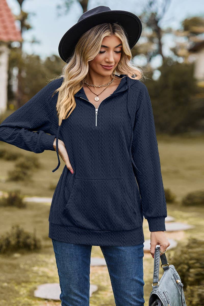 CWOHOL1094_HOODED ZIPPER LOOSE LONG SLEEVE SWEATSHIRT