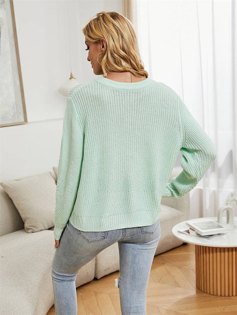 CWOSWL1398_Button Down V-neck Long Sleeve Sweater