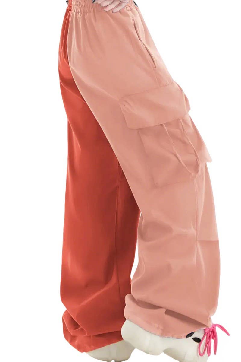 CWBLP2083_HIGH WAIST COLORBLOCK WIDE LEG STRAIGHT PANTS