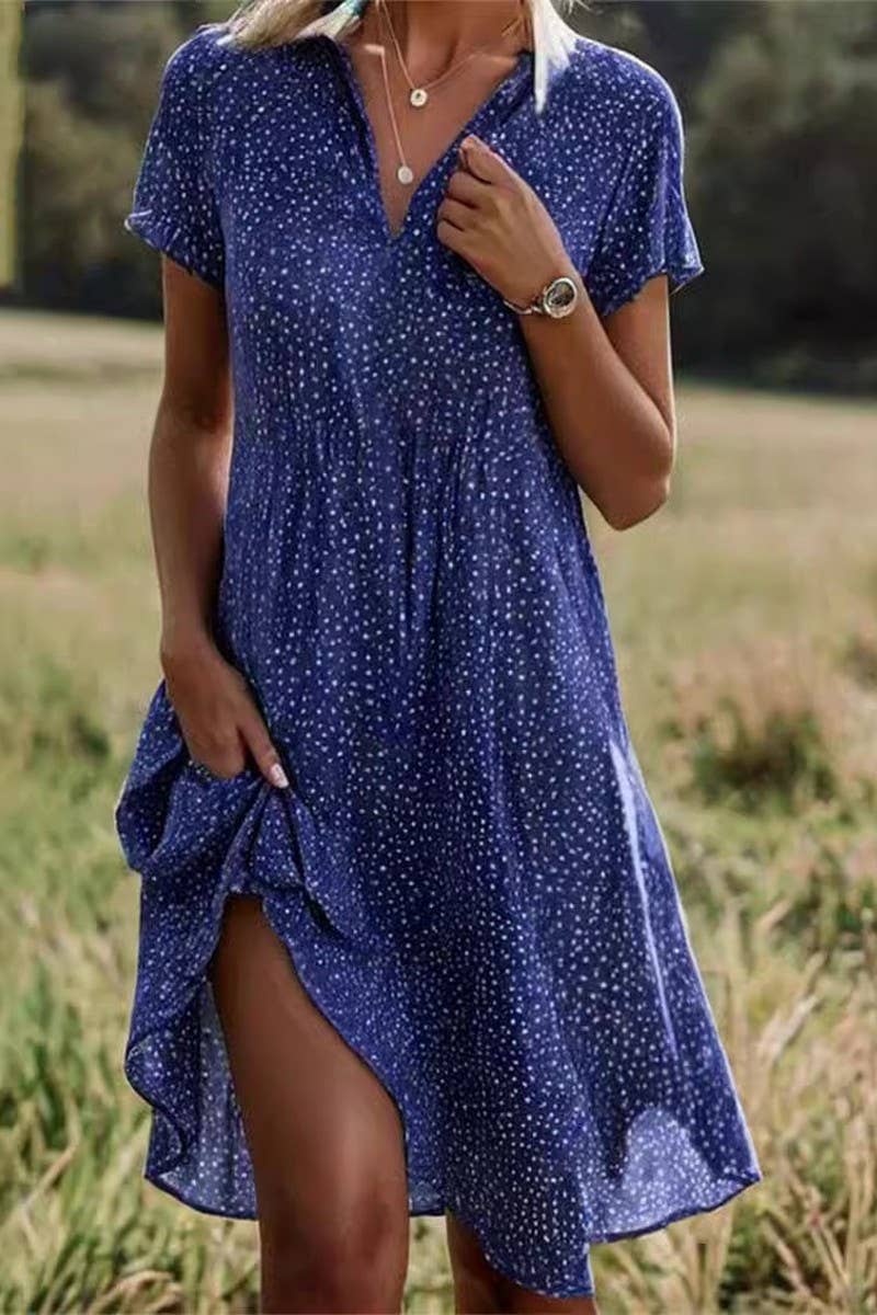 CWTDSS0060_LOOSE V-NECK PRINTED POLKA DOT SHIRT DRESS