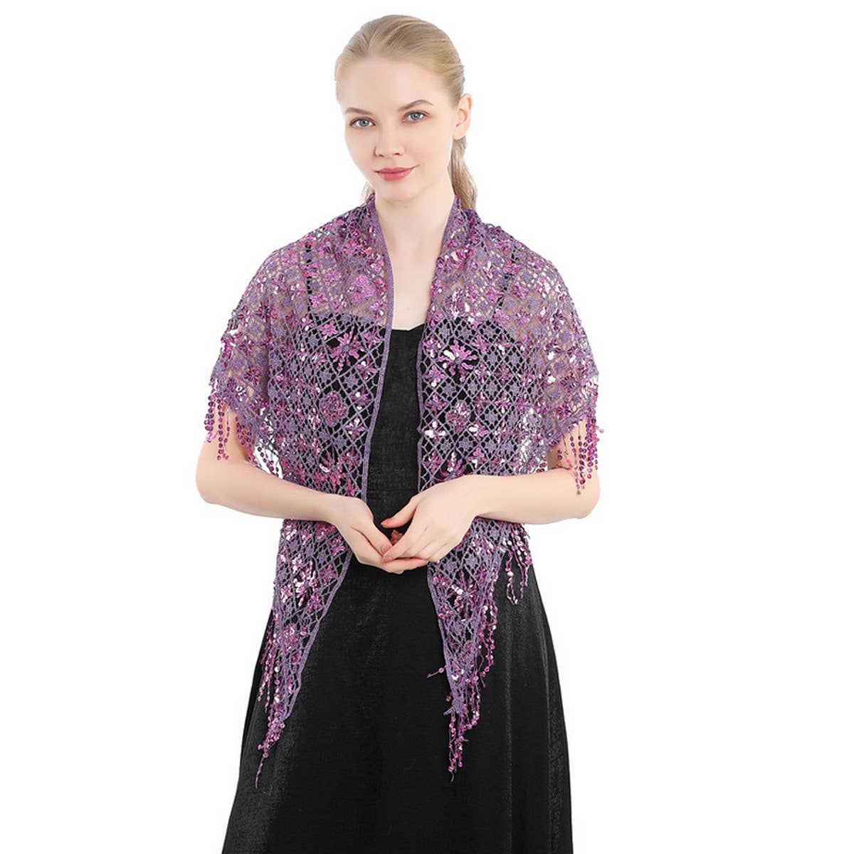Sequin Fringe Triangle Shawl ? Bridal Party Wrap