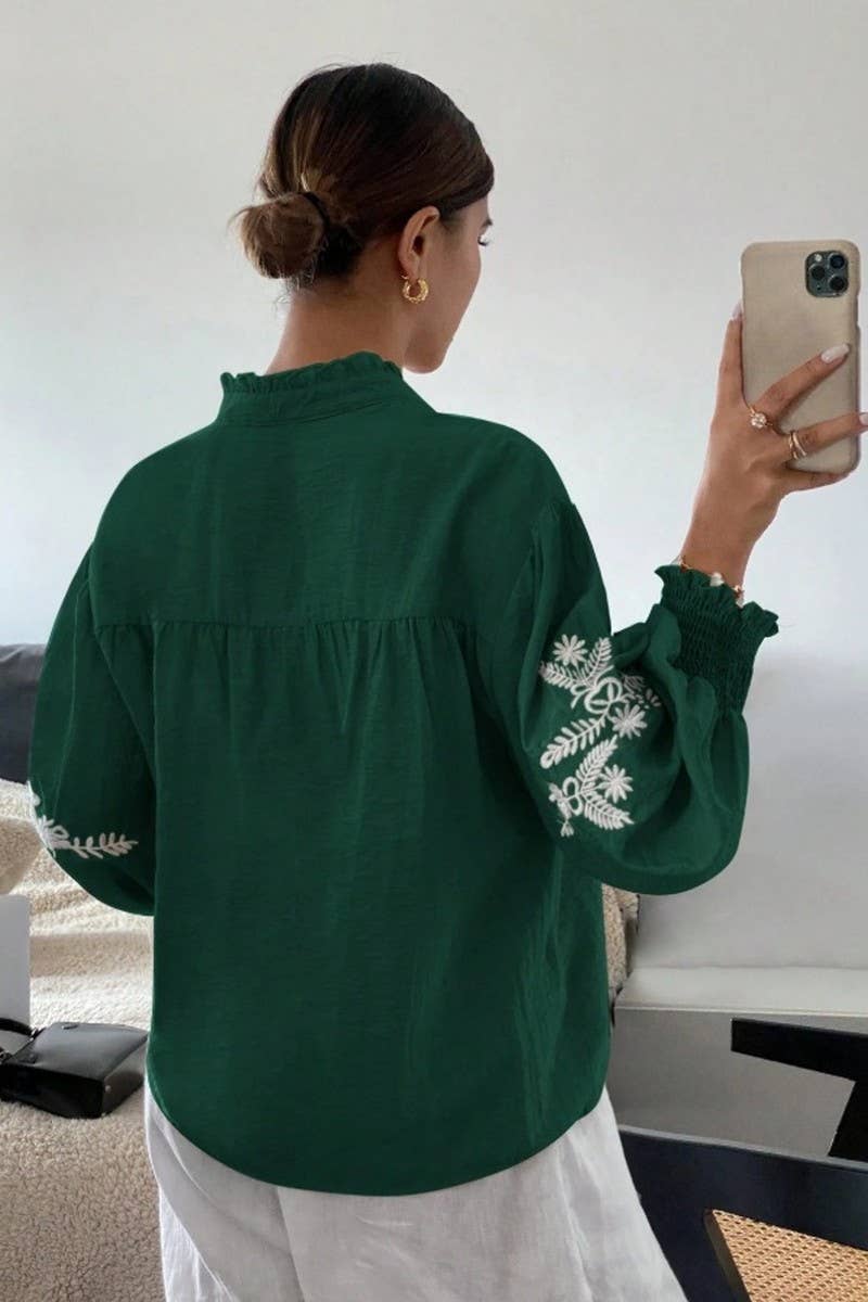 CWTBLL3998_EMBROIDERED FLORAL BUTTON FRONT CARDIGAN SHIRT