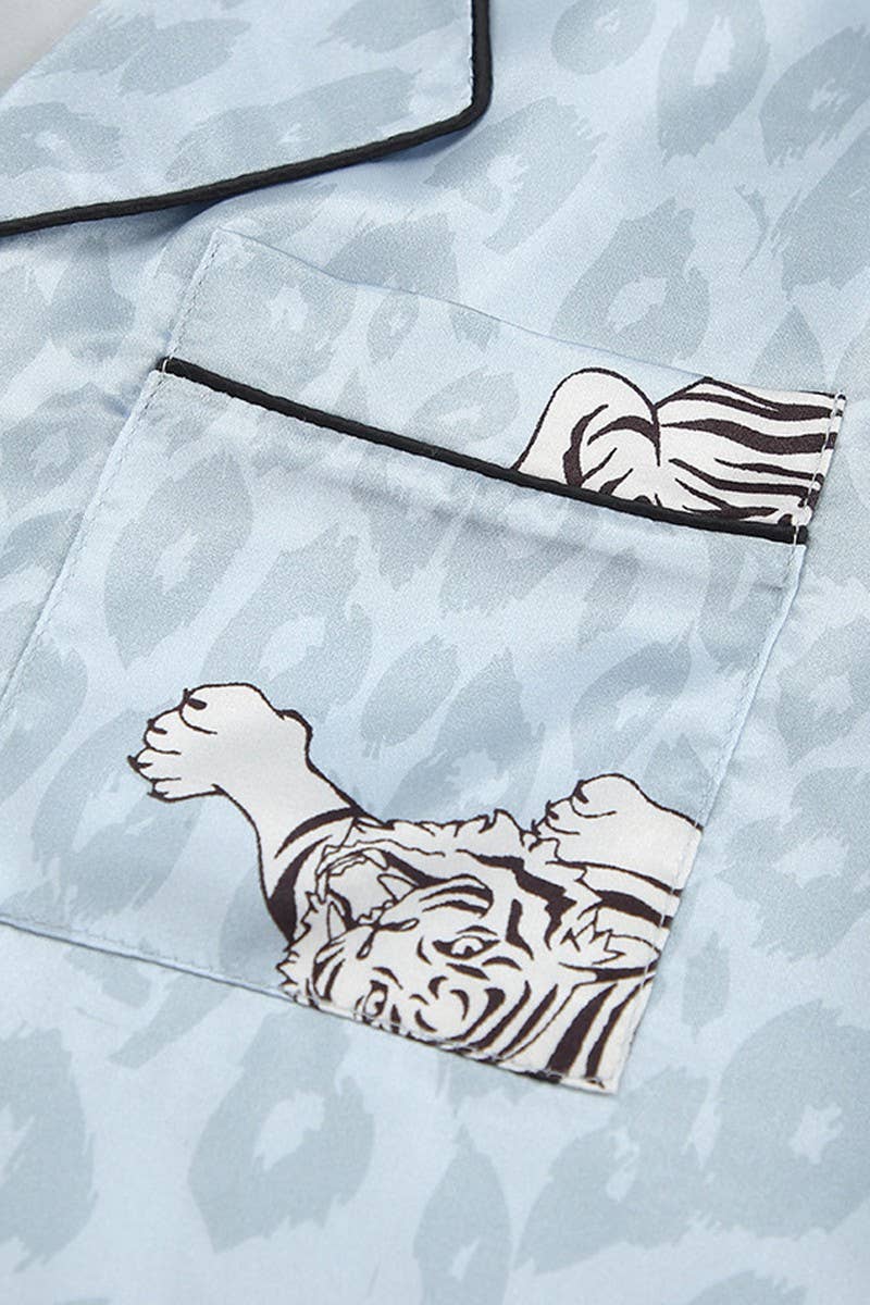 CWSPJ0373_SATIN LEOPARD PRINT LONG SLEEVE SHORTS PAJAMAS