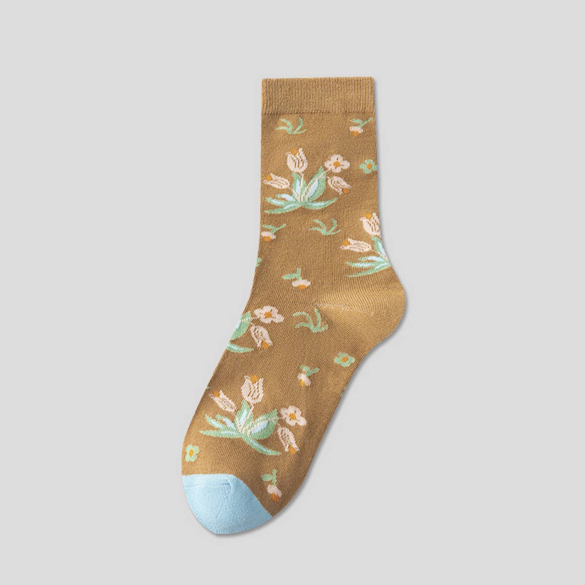 CWMS02748_VINTAGE ART FLORAL CREW SOCKS WOMEN AESTHETIC