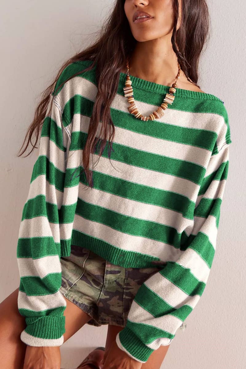 CWOSWL5845_WINTER STRIPED LONG-SLEEVED KNIT SWEATER
