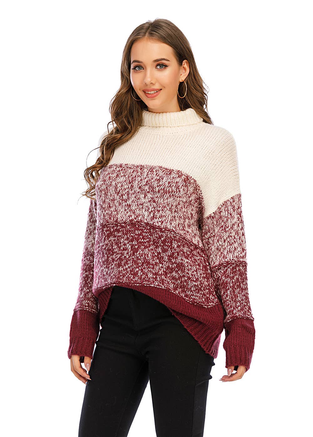 COLOR CONTRAST PATCHWORK THICKENED SWEATER