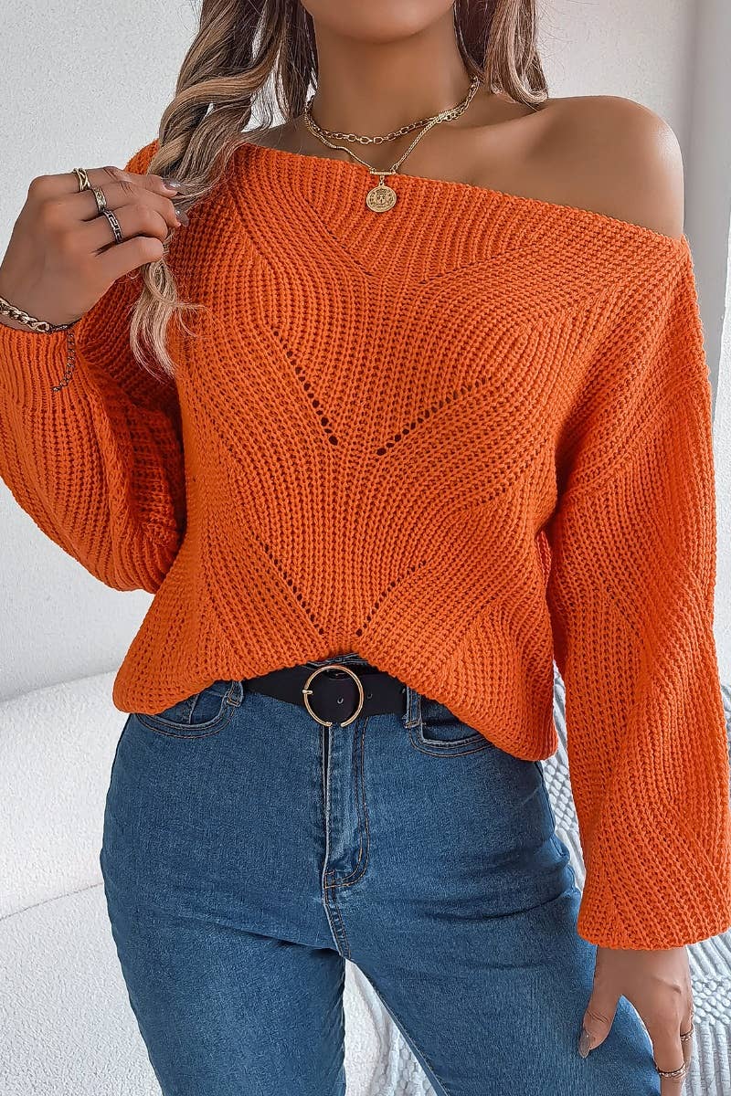 CWOSWL6365_OFF-THE-SHOULDER LONG-SLEEVED CUT-OUT SWEATER