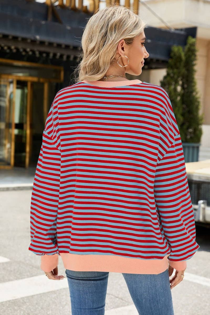 CWTBLL1888_FALL CREW-NECK STRIPED LONG-SLEEVED TOP