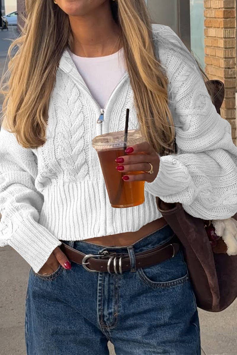 CWOCAL00774_SOLID COLOR LONG-SLEEVED ZIPPER KNITTED JACKET