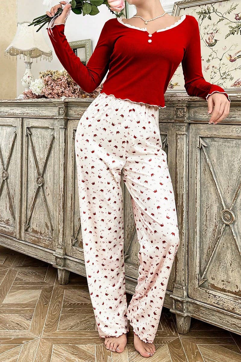 CWSPJ00496_LACE TRIM CROWN LONG SLEEVE PAJAMA SET