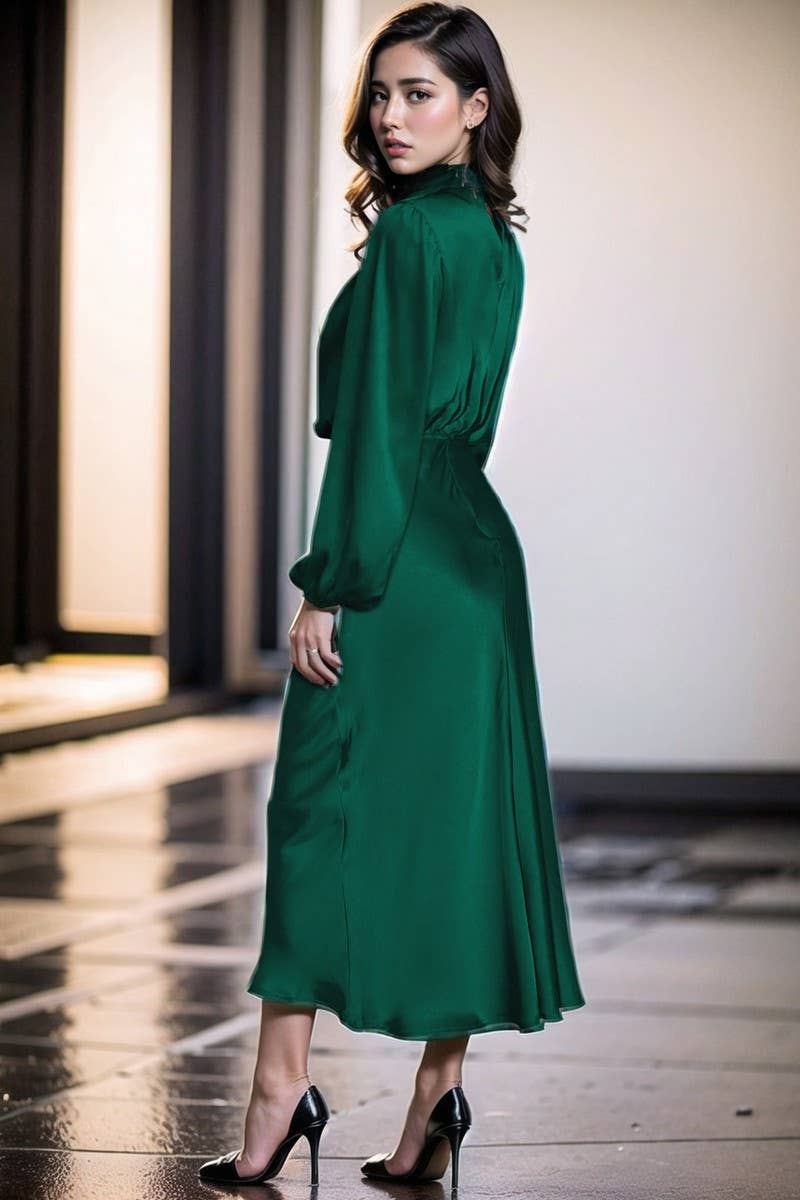 CWDMD3470_SATIN LANTERN SLEEVE EVENING DRESS