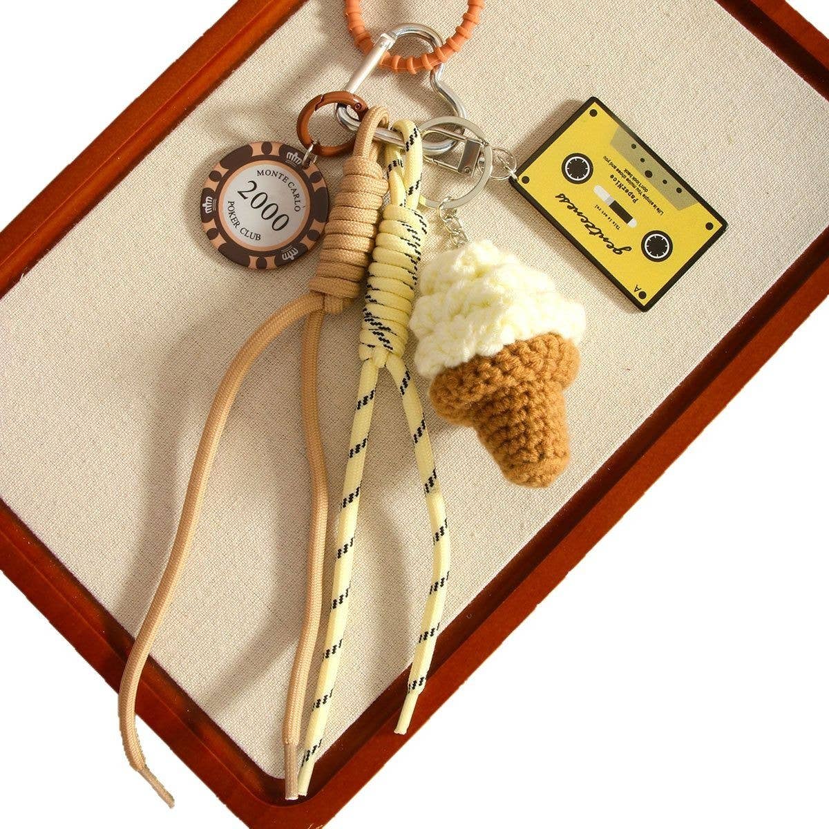Creative Ice Cream Keychain with Braided Cord