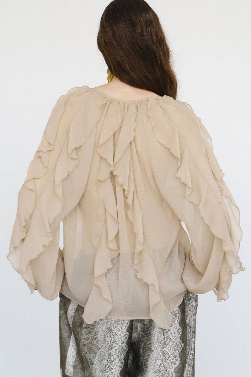 CWTTL2042_SOLID COLOR TEMPERAMENT RUFFLED ZIPPER TOP