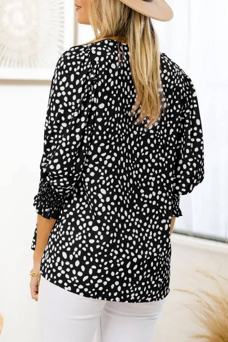 CWTBLS1600_ROUND NECK PRINTED SHORT-SLEEVED CHIFFON SHIRT