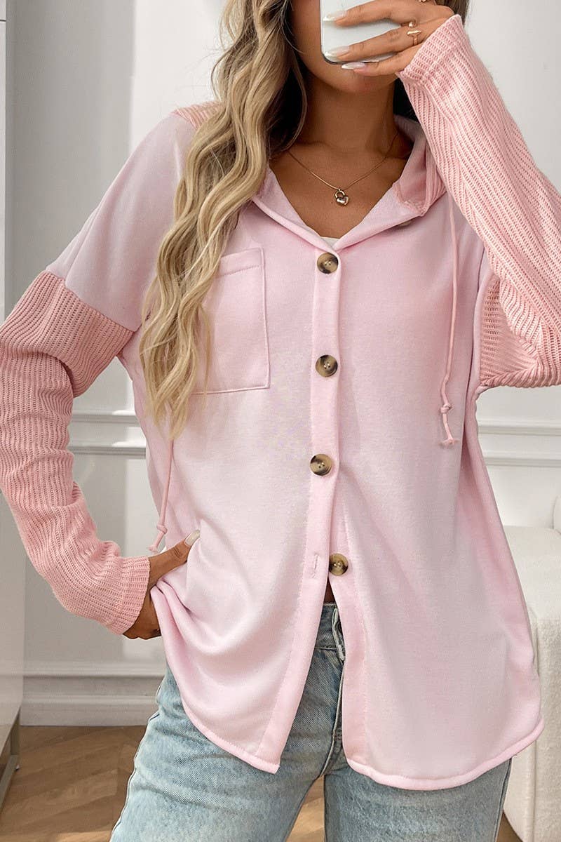 CWOHOL00602_KNIT PATCHWORK HOODIE CASUAL JACKET