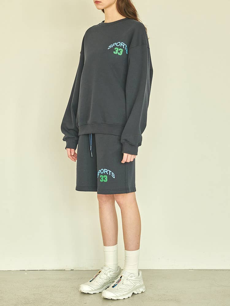 Casual sweatshirt shorts printed sportswear set