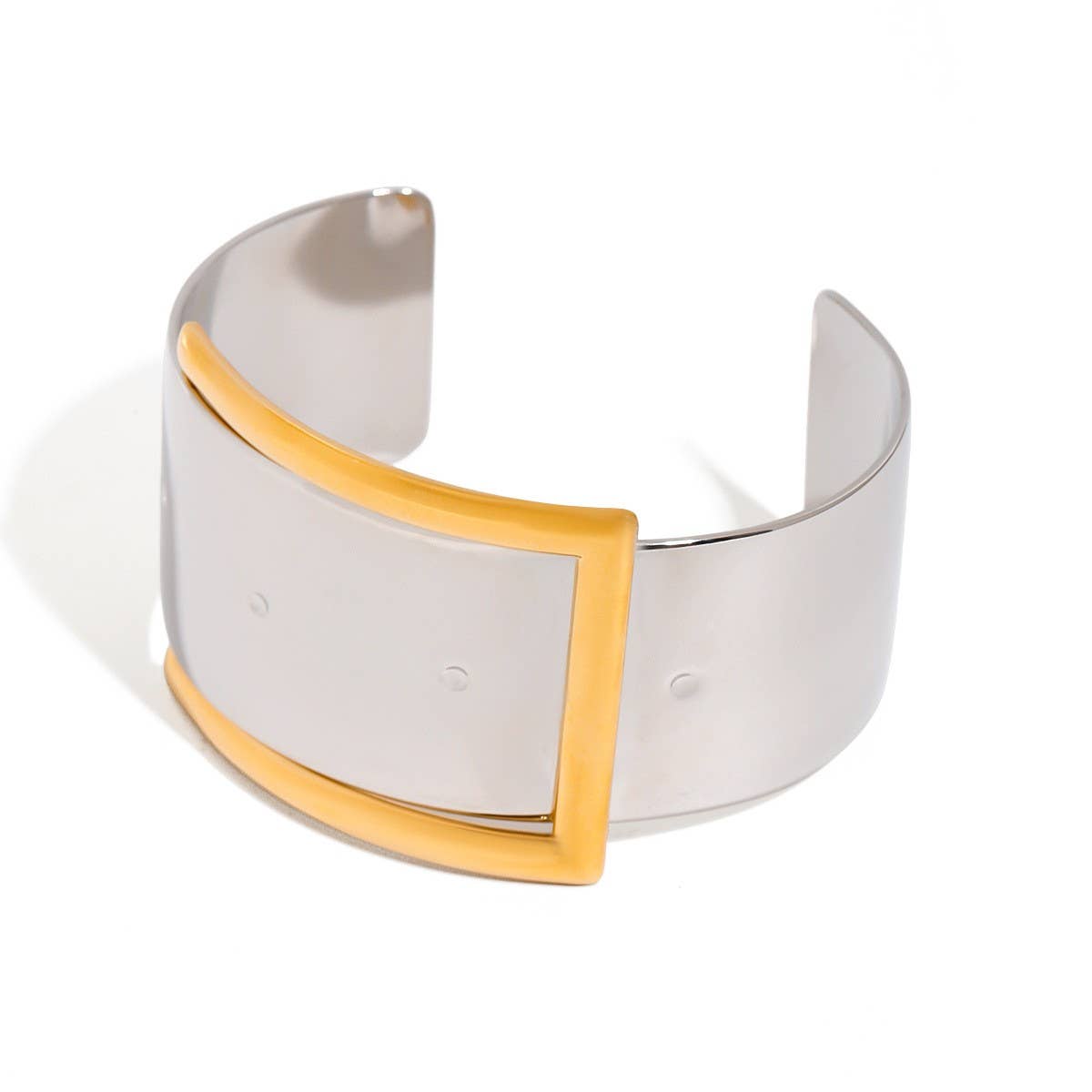 18K Gold Silver Two-Tone Belt Buckle Open Bangle_CWAJE4725