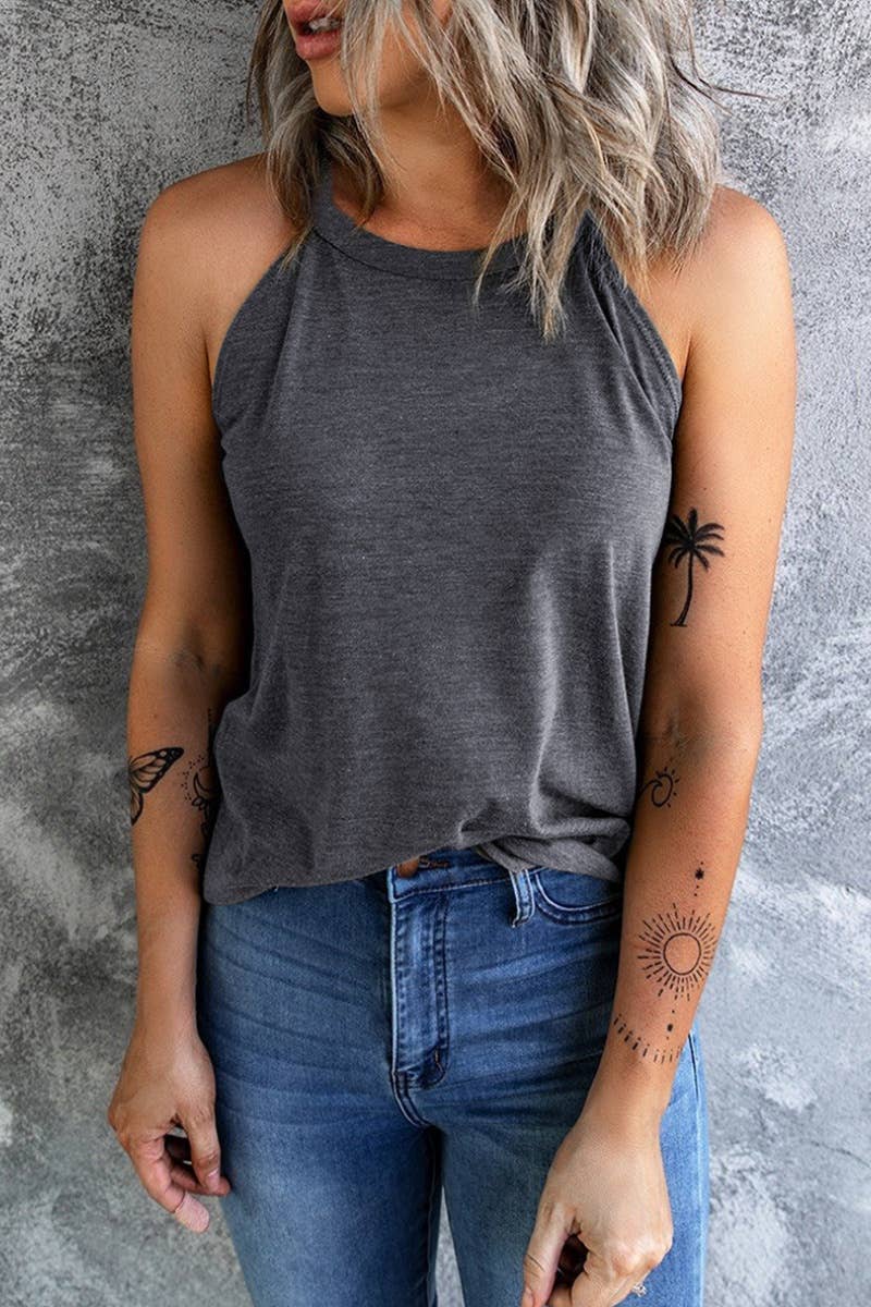 CWOV0368_SUMMER ROUND NECK SLEEVELESS SOLID COLOR TANK TOP