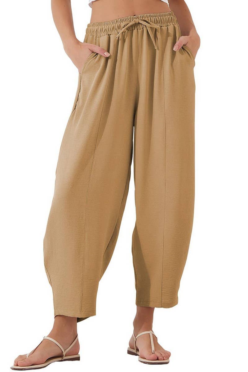 CWBLP01036_HIGH WAIST DRAWSTRING POCKET CROPPED PANTS