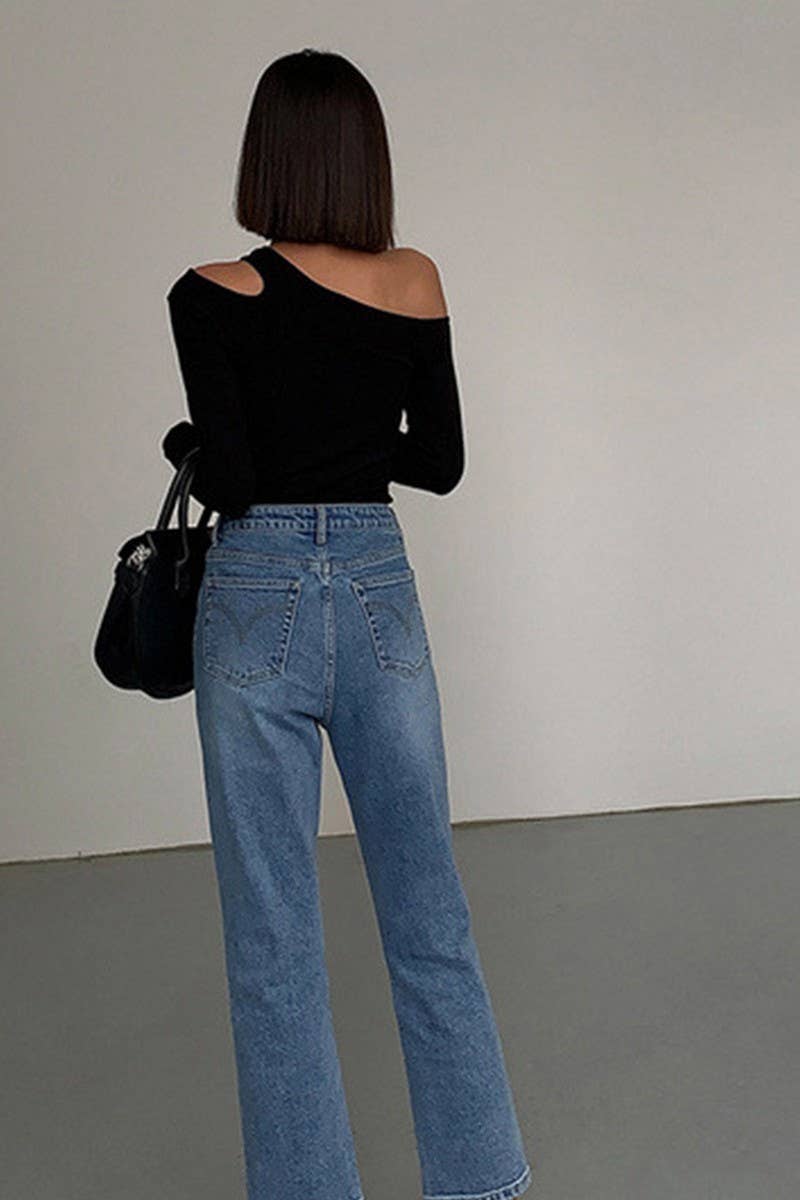 CWTBLL00709_OFF SHOULDER FITTED LONG SLEEVE TEE TOP