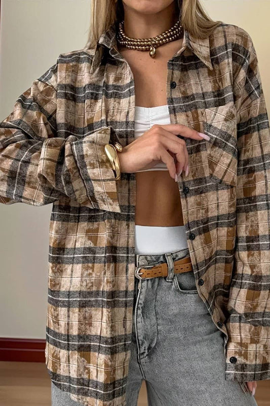 CWTBLL00567_PURE COTTON RETRO SIMPLE PLAID SHIRT TOP