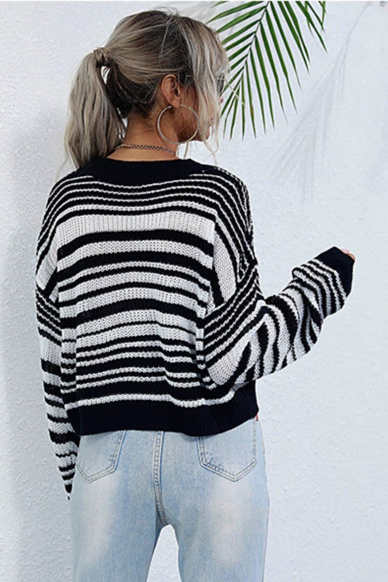 CWOSWL6575_FALL CREW-NECK STRIPED LONG-SLEEVED SWEATER