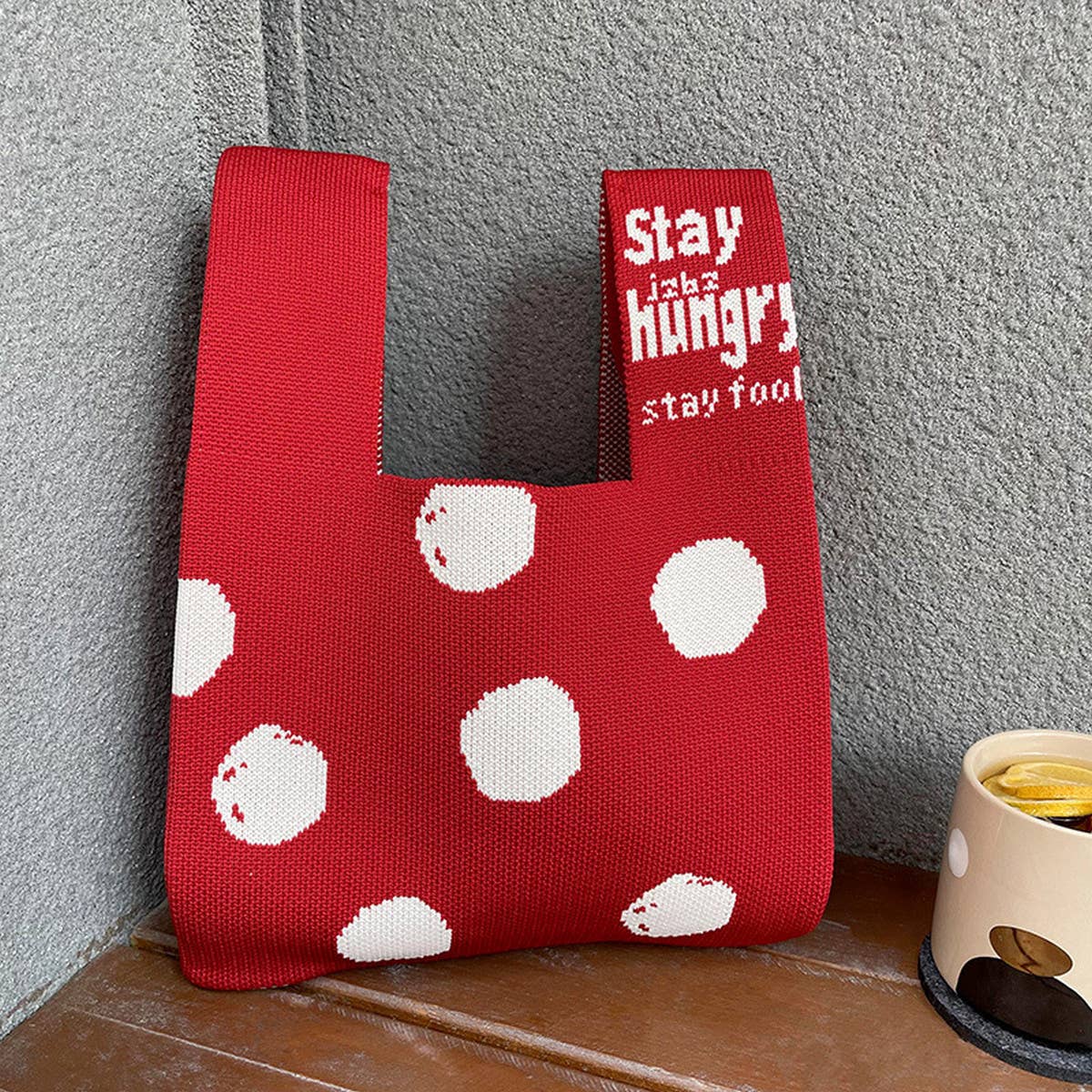 BLACK AND WHITE POLKA DOT KNITTED BAG_CWAB3227