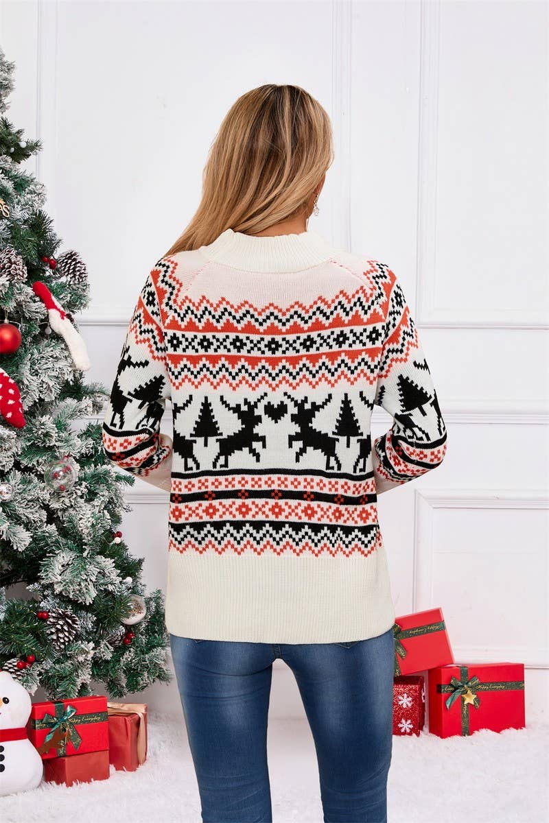 CWOSWL5776_ELK JACQUARD PULLOVER CHRISTMAS KNITTED SWEATER