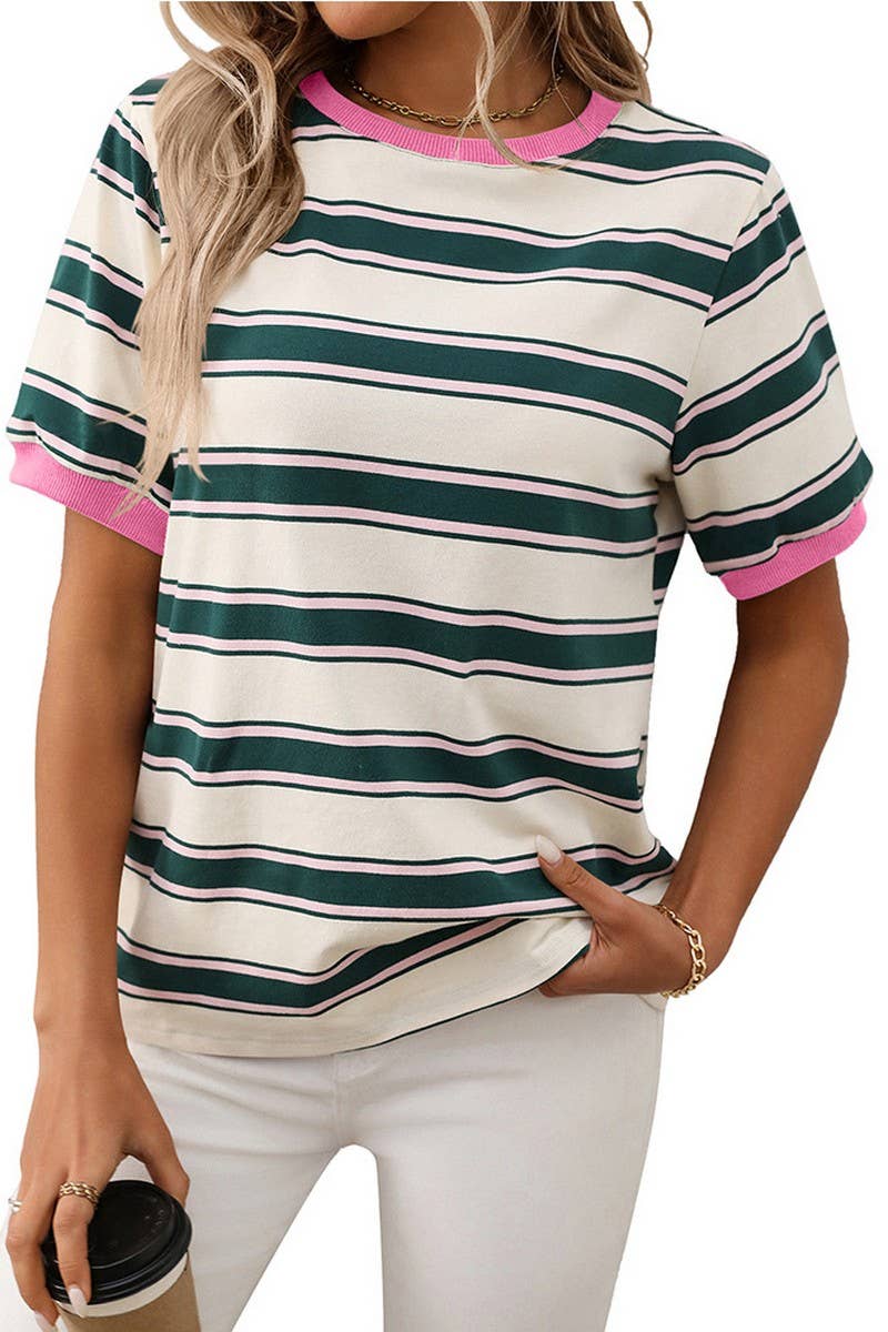CWTTS1298_STRIPED CONTRAST COLOR SHORT SLEEVE T-SHIRT
