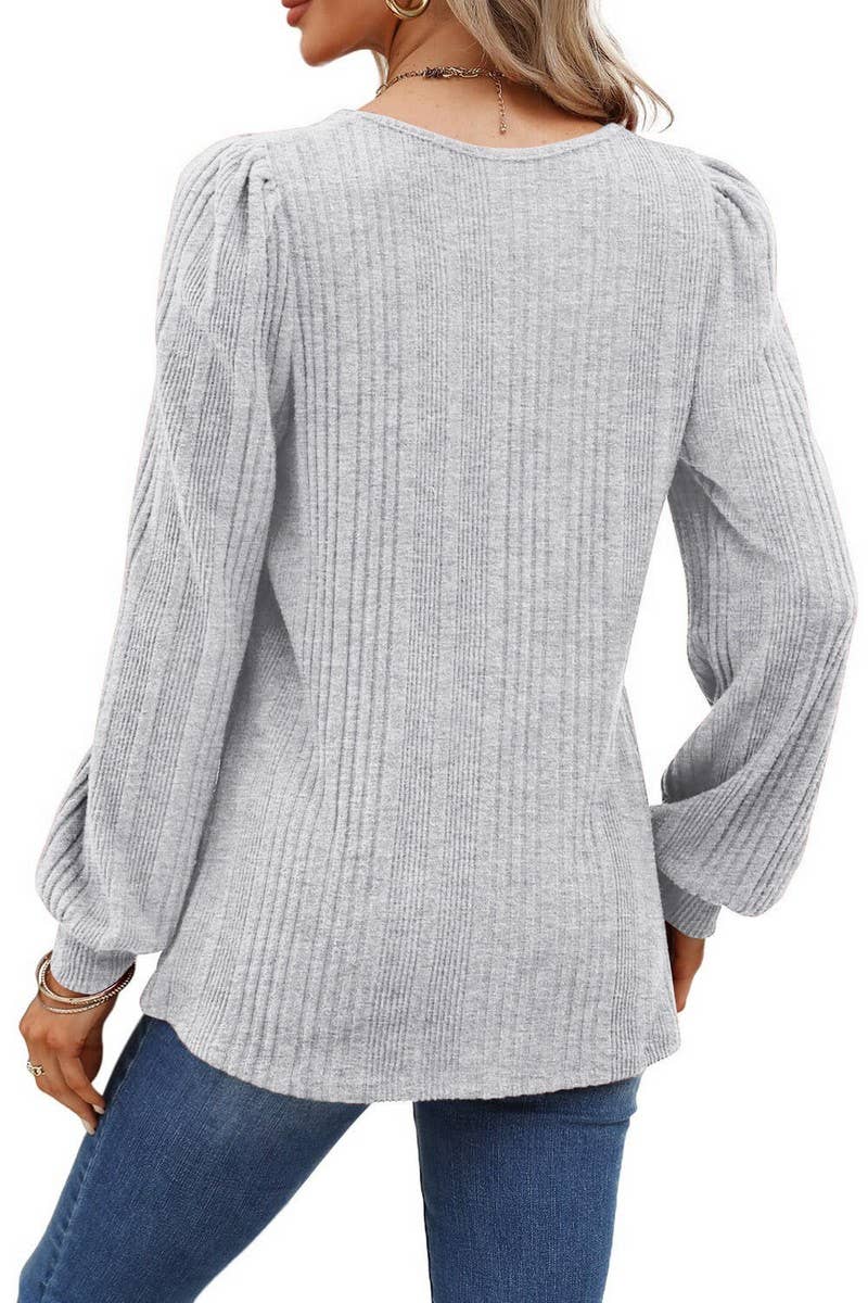 CWTBLL01084_RIBBED SQUARE NECK CASUAL LONG SLEEVE TOP