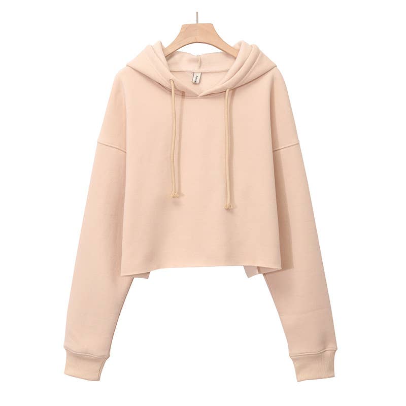 Fleece solid color sporty hooded sweatshirt