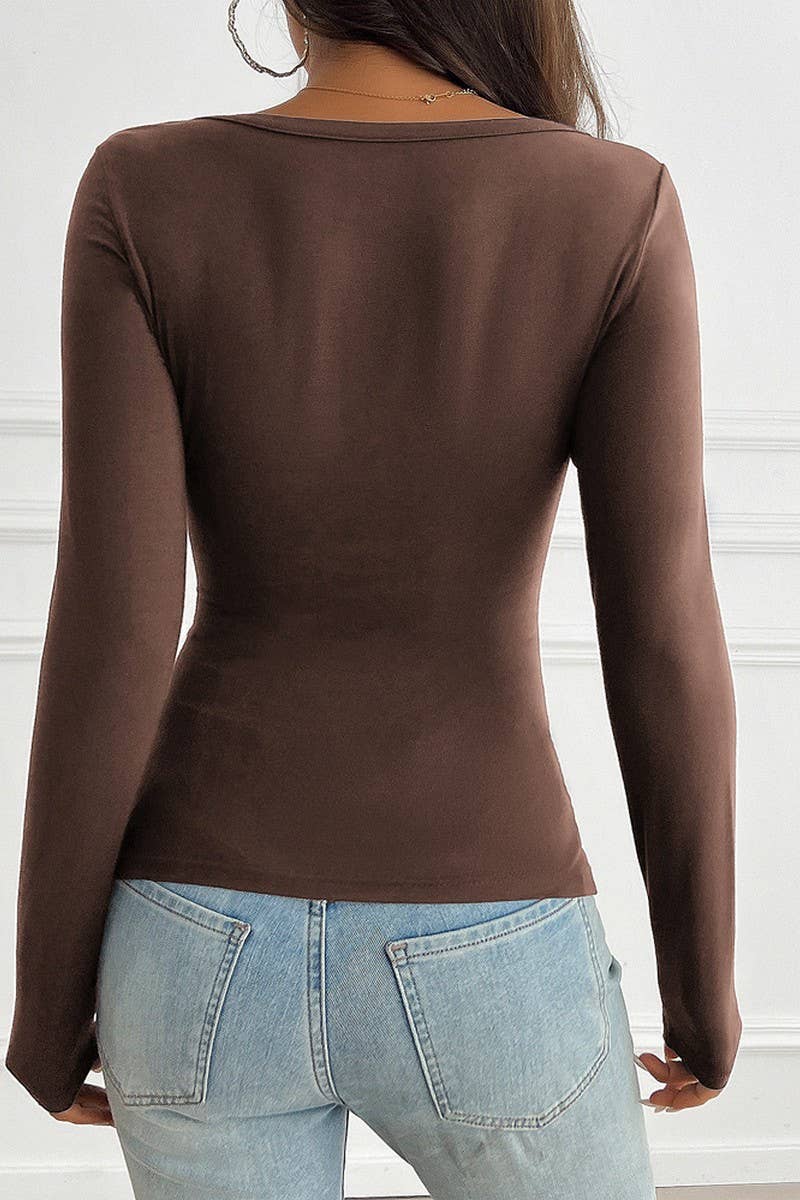 CWTBLL2774_SLIM FIT BUTTON V-NECK LONG SLEEVE KNIT T-SHIRT