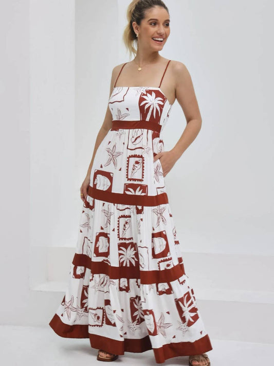 CASUAL LINE NECK LACE PATCHWORK HALTER DRESS