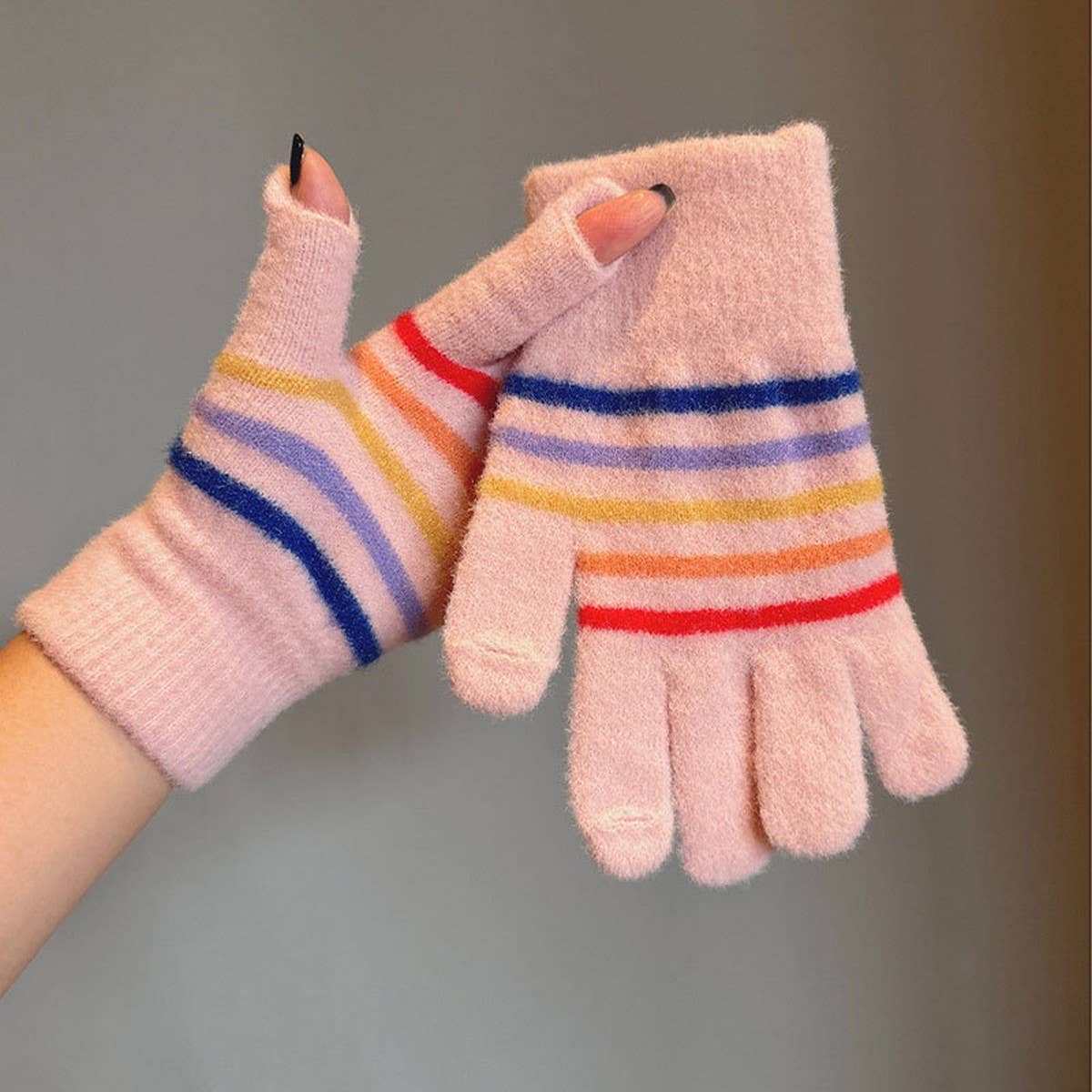 FASHION RAINBOW STRIPE TOUCHSCREEN GLOVES_CWAG0189