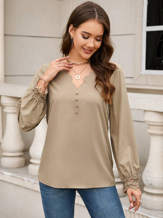 BURNED V-NECK LOOSE LONG-SLEEVED TOP