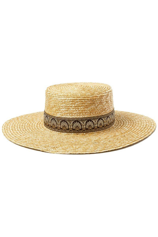 PATTERN BAND DECKED BEACH STRAW HAT_CWAH332