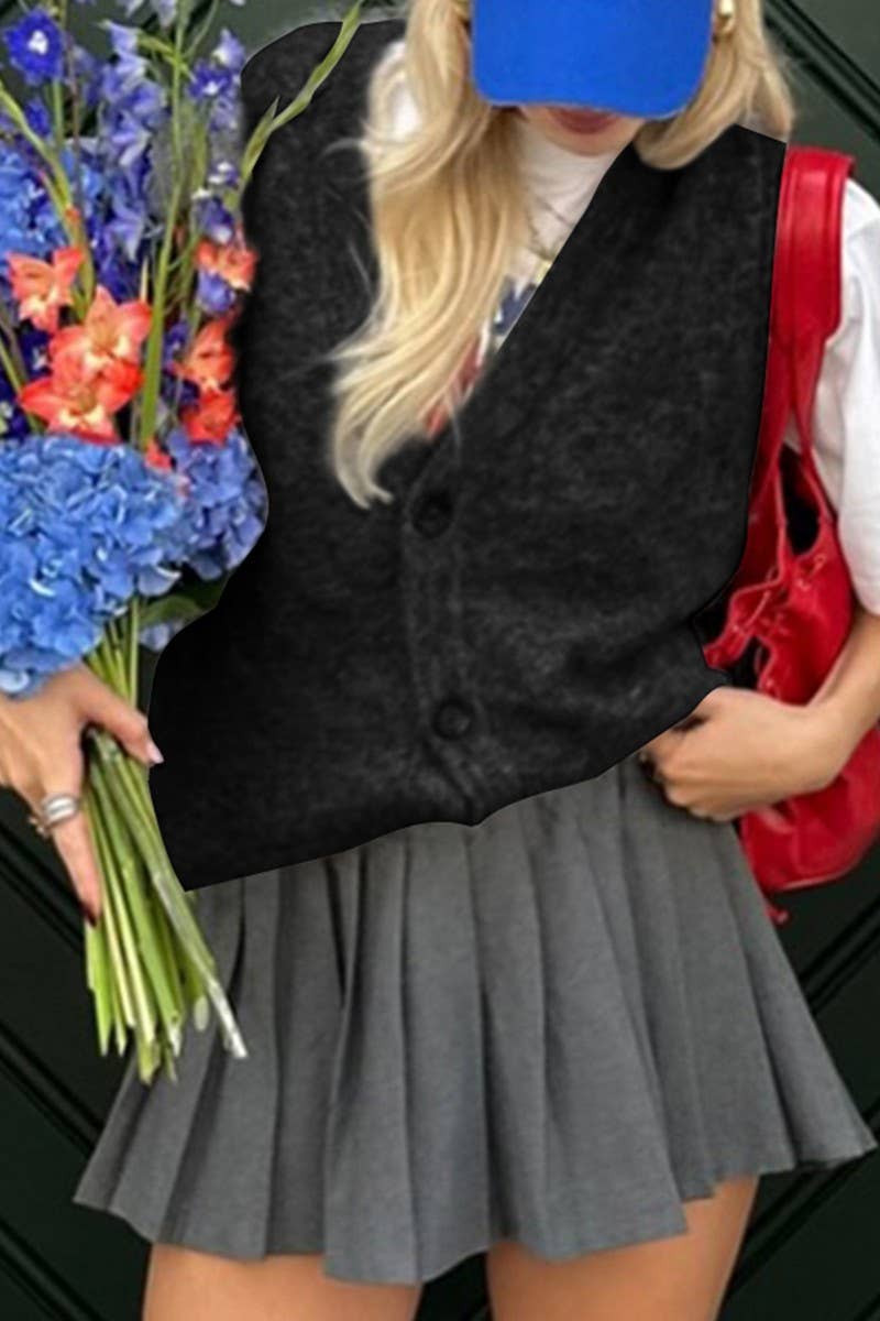 CWOV00127_CASUAL SOLID COLOR LOOSE KNITTED VEST