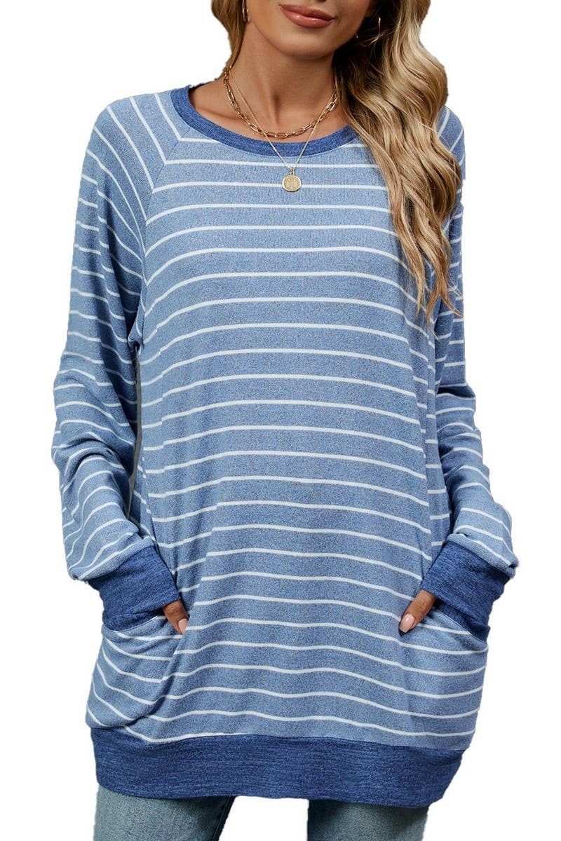 CWTBLL2360_STRIPED CONTRAST POCKET MID-LENGTH SWEATSHIRT