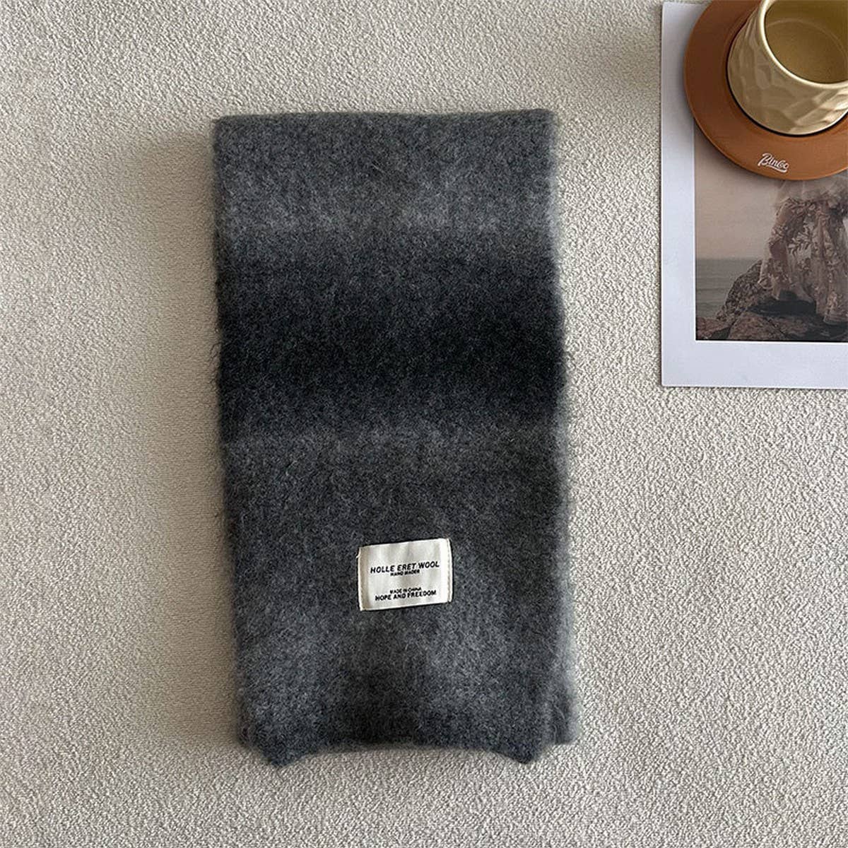 Unique Gradient Wool Blend Knit Scarf for Winter