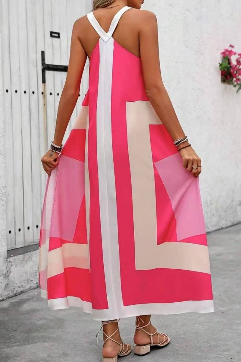 CWDMD6095_LOOSE PRINT FLOWY SPAGHETTI STRAP DRESS