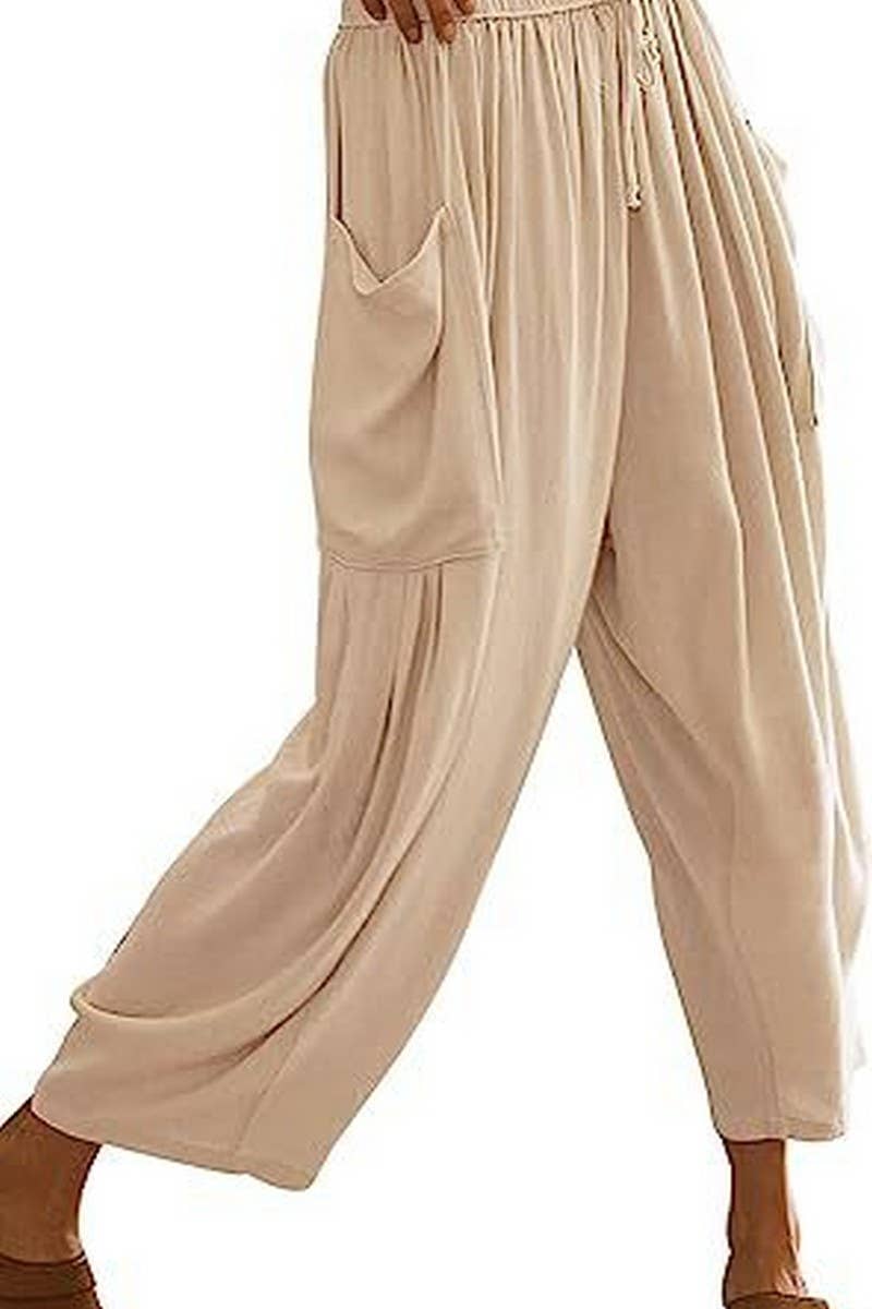 CWBLP1853_ELASTIC WAIST PLEATED HIGH WAIST WIDE LEG PANTS