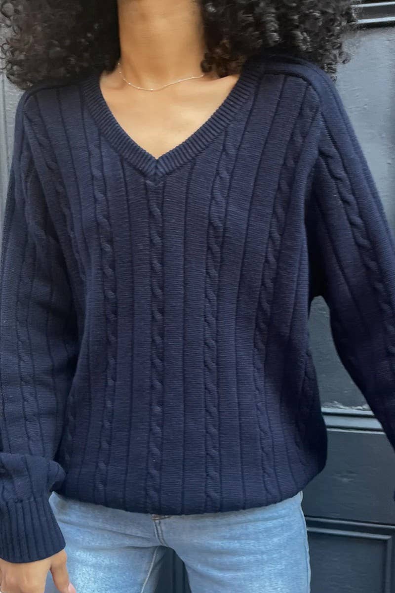 CWOSWL07522_V-NECK CASUAL LONG SLEEVE KNIT SWEATER