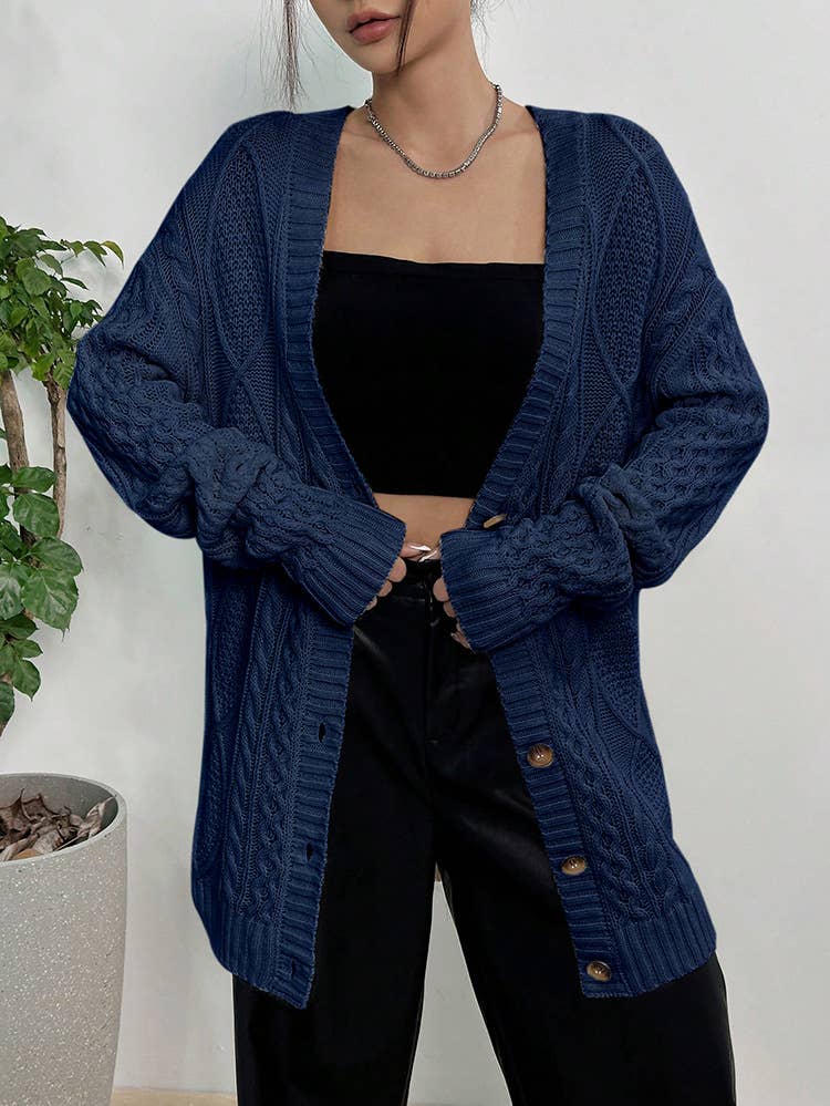 CASUAL LOOSE V-NECK MID-LENGTH KNIT CARDIGAN